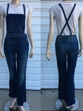 Mother Jeans Women's Bib Denim Overalls Reina Indigo Flare Leg sz S